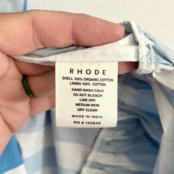 NEW Rhode Kara V-Neck Tiered Blue Striped Midi Dress Short Puff Sleeves Size XL - Picture 7 of 10